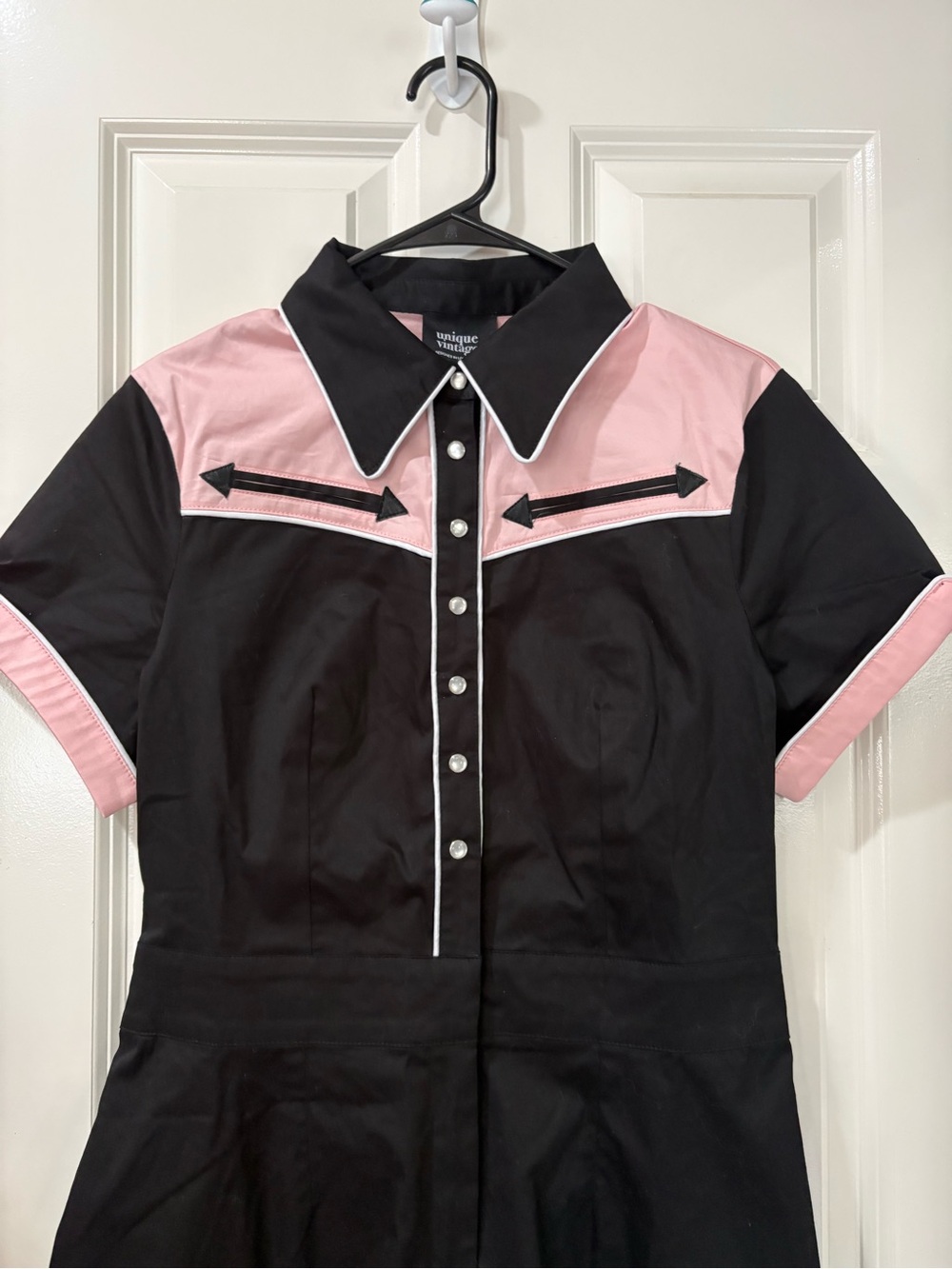 Pinup Rockabilly Black and Pink Western-Style Short Dress Romper - Picture 2 of 6
